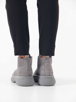 Ботинки 308.агата gr. серый замок замша б/Байка