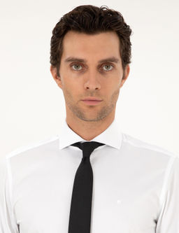 Белая классическая рубашка приталенного кроя с итальянским воротником - Cacharel фото 2