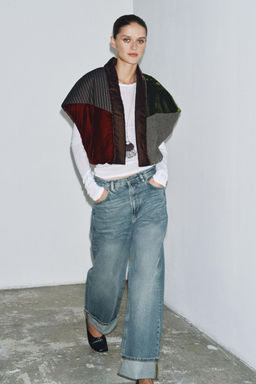 QUILTED VELVET JACKET WITH CONTRASTING FABRIC