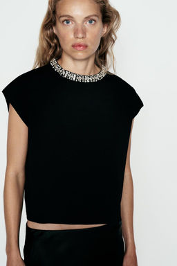 PLAIN KNIT TOP WITH RHINESTONE BEADS - Zara фото 2