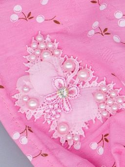 Косынка для девочки на резинке, вишенки, сбоку ажурный розовый бантик с бусинами, розовый