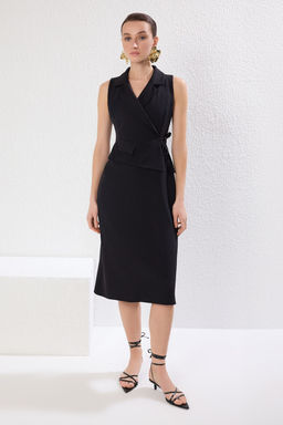 TRENDYOLMILLA Siyah A Kesim Ceket Yaka Midi Dokuma Elbise TWOSS25EL00298  фото 2