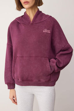 Murdum Dikis Detayl? Kapusonlu Y?kamal?/Eskitme Efektli Ici Polarl? Orme Sweatshirt TWOAW26SW00081