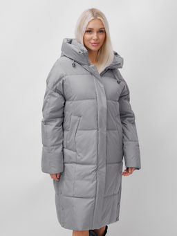 Пальто летучая мышь женское с капюшоном зимнее серого цвета 9619Sr - Mtforce фото 11