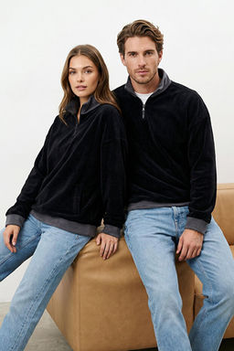 Lacivert Oversize/Geni_ Kesim Dik Yaka Renk Blok Anti-pilling Polar Polar Sweatshirt TMNAW24SW00036