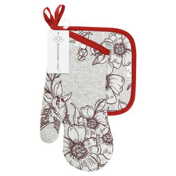 Кухонный комплект Парадиз: прихватка-варежка 15х30см + прихватка 20х20см, рогожка 171г/м2, хлопок 100%, наполнитель - ватин 280г/м2, на пластмассовом подвесе, Домашняя мода (Россия)