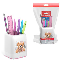 АКЦИЯ Цена за 1 шт. Набор настольный пластиковый ErichKrause® Forte, Teddy Bear, белый с розовой вставкой