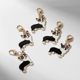 Цена за 10 шт. Шарм для браслета на карабине «Корги», чёрно-белый в золоте