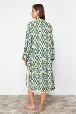 Geometrik Desenli Maxi Dokuma Puskullu Plaj Elbisesi TBESS24EL00105 - Trendyolmilla фото 6