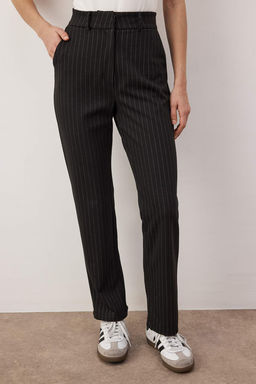 Siyah Cizgili Fitted Normal Bel Esnek Interlok Orme Pantolon TWOAW26PL00137 - Trendyolmilla фото 3