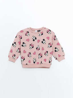 Bisiklet Yaka Minnie Mouse Bask?l? Kal?n K?z ?ocuk Sweatshirt
