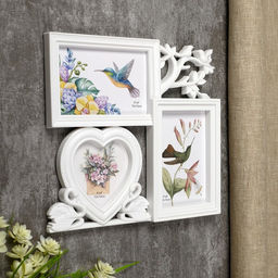 Фоторамка - коллаж на 3 фото 10?10 см, 10?15 см Фламинго и птички, пластик, белая, 25.5?28 см