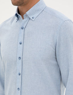 A__k Mavi Flanel Dokulu Slim Fit Uzun Kollu G_mlek