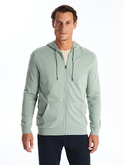 Kap??onlu Uzun Kollu Erkek Kal?n Fermuarl? Sweatshirt