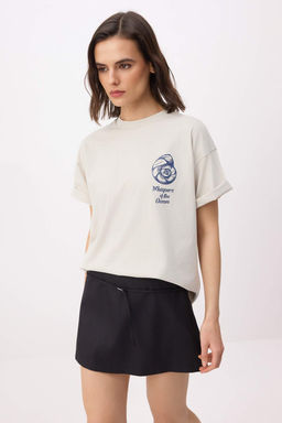 Tas Bask?l? Oversize/Genis Kal?p Dusuk Kol K?sa Kollu %100 Pamuk Orme T-Shirt TWOSS26TS00177