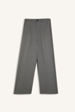 Wide Leg Gri K?sl?k Pantolon Genis Bol Paca Basic Duz Uzun Boy Yuksek Bel Cepli Pensli