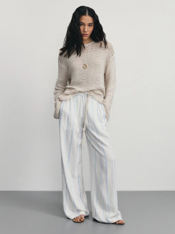 Прямые брюки из вискозы и льна в полоску / Zarina  фото 2