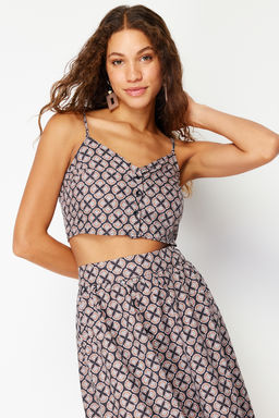 Cok Renkli Ask?l? Dugmeli Crop Dokuma Bluz TWOSS24BZ00163