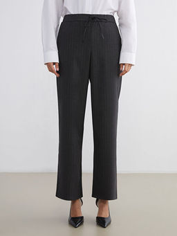 Beli Lastikli ?izgili Kad?n Pantolon