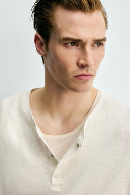 CAMISETA CUELLO PANADERO ALGOD?N - LINO / Blanco roto - Zara фото 14