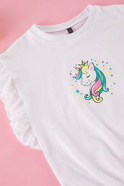 Ekru K?z Cocuk %100 Pamuk Unicorn Bask?l? Regular Kal?p F?rf?rl? Kolsuz Orme T-Shirt TKDSS25TS00034 - Trendyolmilla фото 5