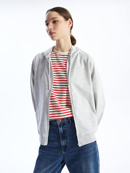 Kap??onlu Oversize Kad?n Fermuarl? Sweatshirt