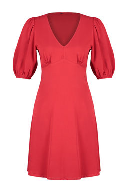 K?rm?z? Etegi Volanl? Balon Kollu Mini Dokuma Elbise TWOSS24EL00062 - Trendyolmilla фото 7