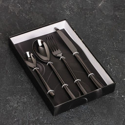 Набор столовых приборов из нержавеющей стали Magistro Джентри, 4 предмета, цвет чёрный фото 6