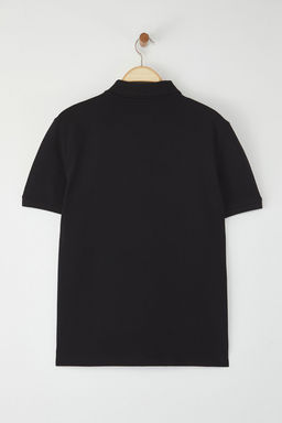 Siyah Regular/Normal Kesim Kartal Nak?s Detayl? Polo Yaka T-shirt TMNSS25PO00017