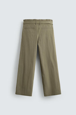 PANTAL?N WIDE FIT PLIEGUES CINTUR?N / Verde fl?or - Zara фото 9