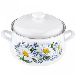 "Ромашковое поле" Кастрюля эмалированная 4,5л, д25см, h35см, форма грушевидная, металлическая крышка (Россия)