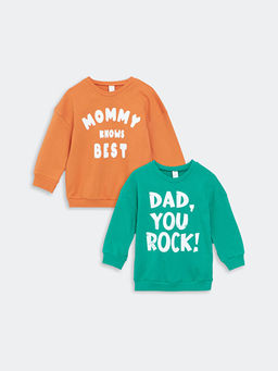 Bisiklet Yaka Uzun Kollu Bask?l? Erkek Bebek Sweatshirt 2li