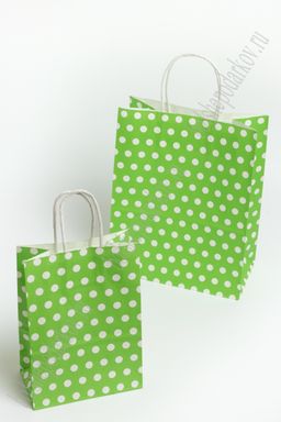 Пакет крафтовый с рисунком "Горошек" 21*27*11 см (12 шт) SF-7173, салатовый