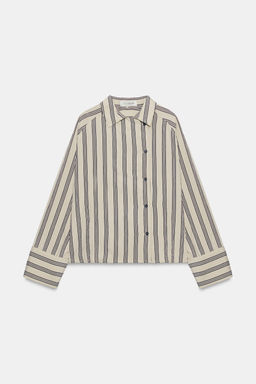 CAMISA OVERSIZE RAYAS ZW COLLECTION / Beige / Marino - Zara фото 8
