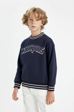 Толстовка оверсайз с круглым вырезом и принтом для мальчиков - Defacto фото 4