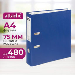 Папка-регистратор 75мм Attache А4, темно-синияя, тиснение кожа,метал. угол  фото 2