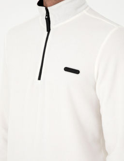 Beyaz Regular Fit Yar_m Fermuarl_ Polar Sweatshirt