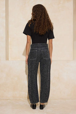 Siyah Dokulu Kumas Yuksek Bel Barrel Baggy Jeans TWOSS26JE00057 - Trendyolmilla фото 4