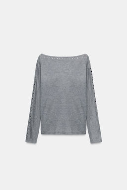 BATWING SLEEVE STUDDED T-SHIRT - Zara фото 4