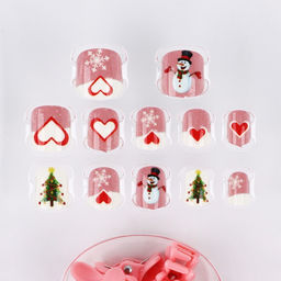 Детские накладные ногти на новый год «Новогоднее настроение», 12 шт., подарочный набор с браслетом и заколками