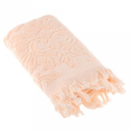 Полотенце махровое "Вензель" 34х75см, хлопок 100%, с бахромой, персиковый (Китай)