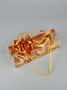 Цена за 5 шт. Коробка под зефир c ручками «Золотой бант», 27 х 11 х 9.5 см, кондитерская упаковка