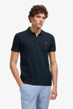 Erkek Slim Fit Polo Yaka Koyu Lacivert Basic Ti__rt