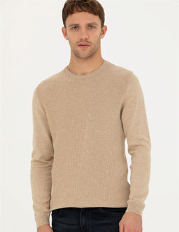 Bej Slim Fit Bisiklet Yaka Triko Kazak - Pierre cardin фото 3
