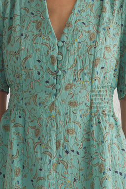 Yesil Cicekli A Kesim Gipeli Midi Dokuma Elbise TWOSS25EL00115 - Trendyolmilla фото 4