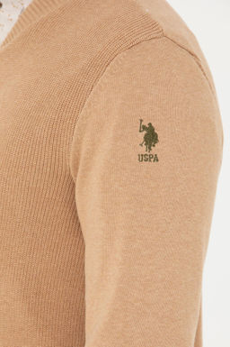 Мужской базовый трикотажный кардиган песочного меланжа - U.s. polo assn фото 21