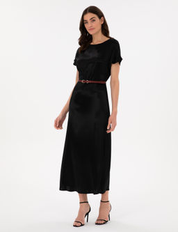 Siyah Comfort Fit Dokuma Elbise