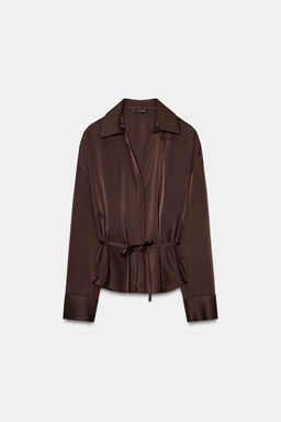 BLUSA SATINADA CINTUR?N / Marr?n chocolate - Zara фото 5