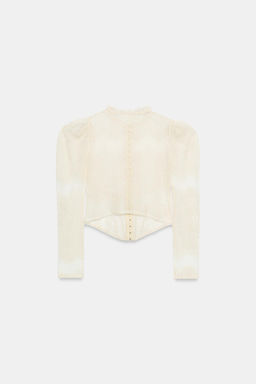TOP CHAQUETA CORSETERA ENCAJE / Crudo