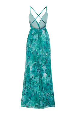 TRENDYOLMILLA Cok Renkli A-Kesim Cicekli Dokuma Sifon Uzun Abiye Elbise TPRSS24AE00094  фото 8